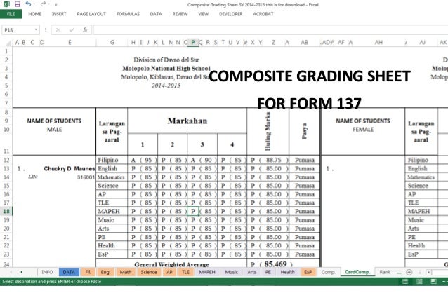 COMPOSITE GRADING SHEET DEPED PHILIPPINES