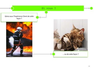 Et vous ?


Gérez vous l’Expérience Client de cette
                façon ?




                                                      … ou de cette façon ?




                                                                              18
 