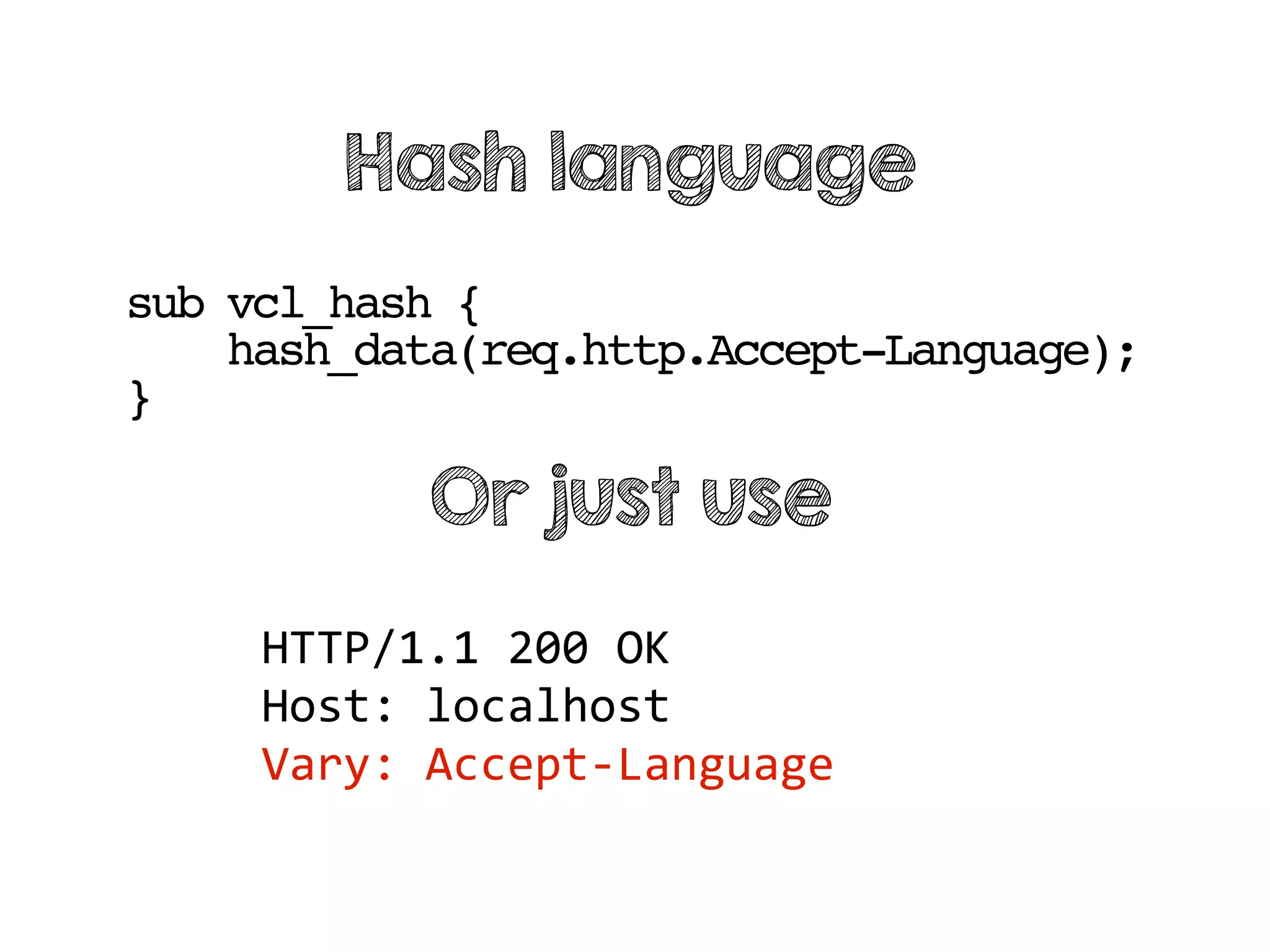 sub vcl_hash {
hash_data(req.http.Accept-Language);
}
HTTP/1.1 200 OK
Host: localhost
Vary: Accept-Language
Hash language
Or just use
 