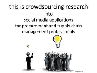 this is crowdsourcing researchintosocial media applicationsfor procurement and supply chain management professionals www.baqmar.be 