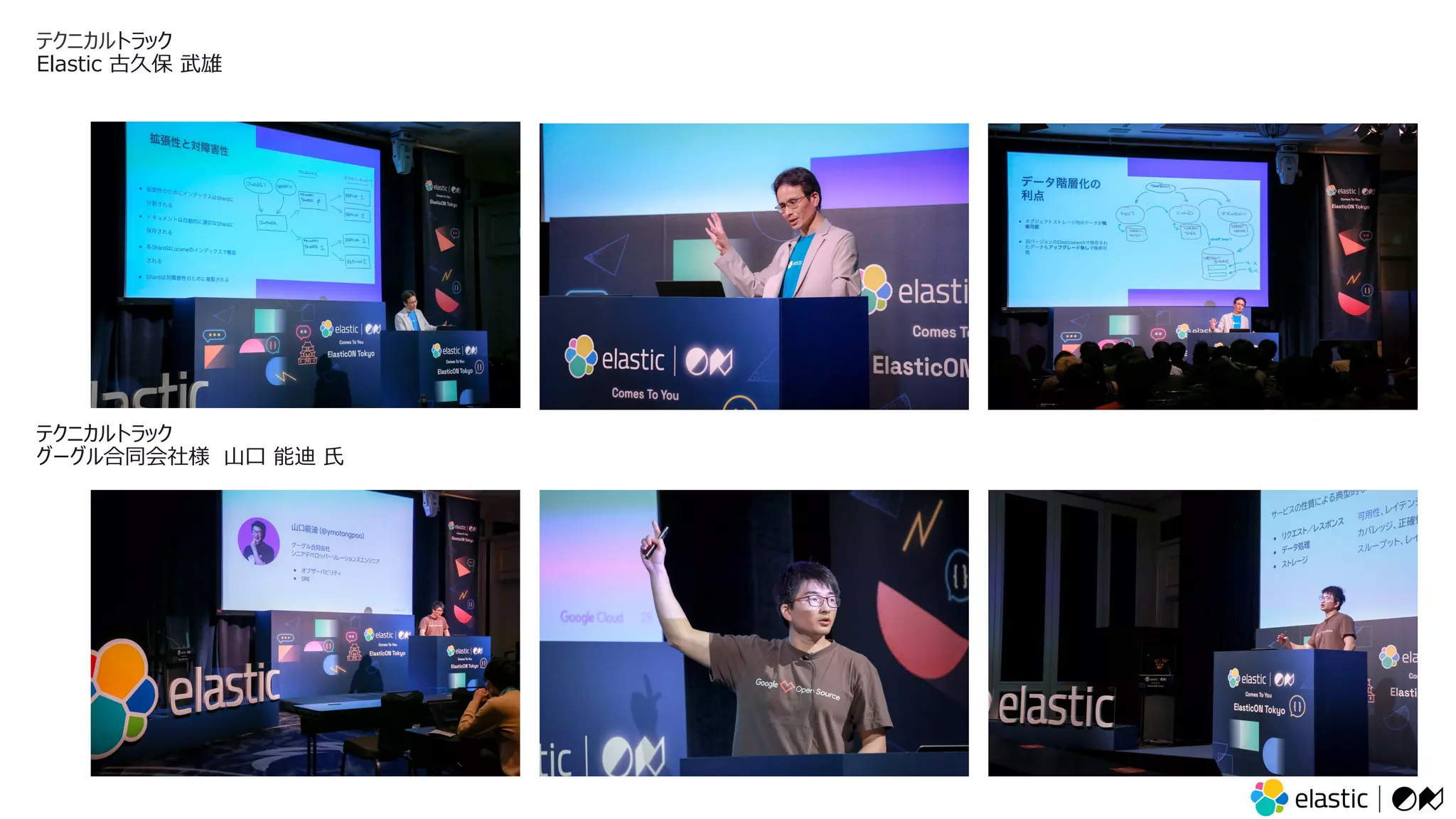 テクニカルトラック
Elastic 古久保 武雄
テクニカルトラック
グーグル合同会社様 ⼭⼝ 能迪 ⽒
 