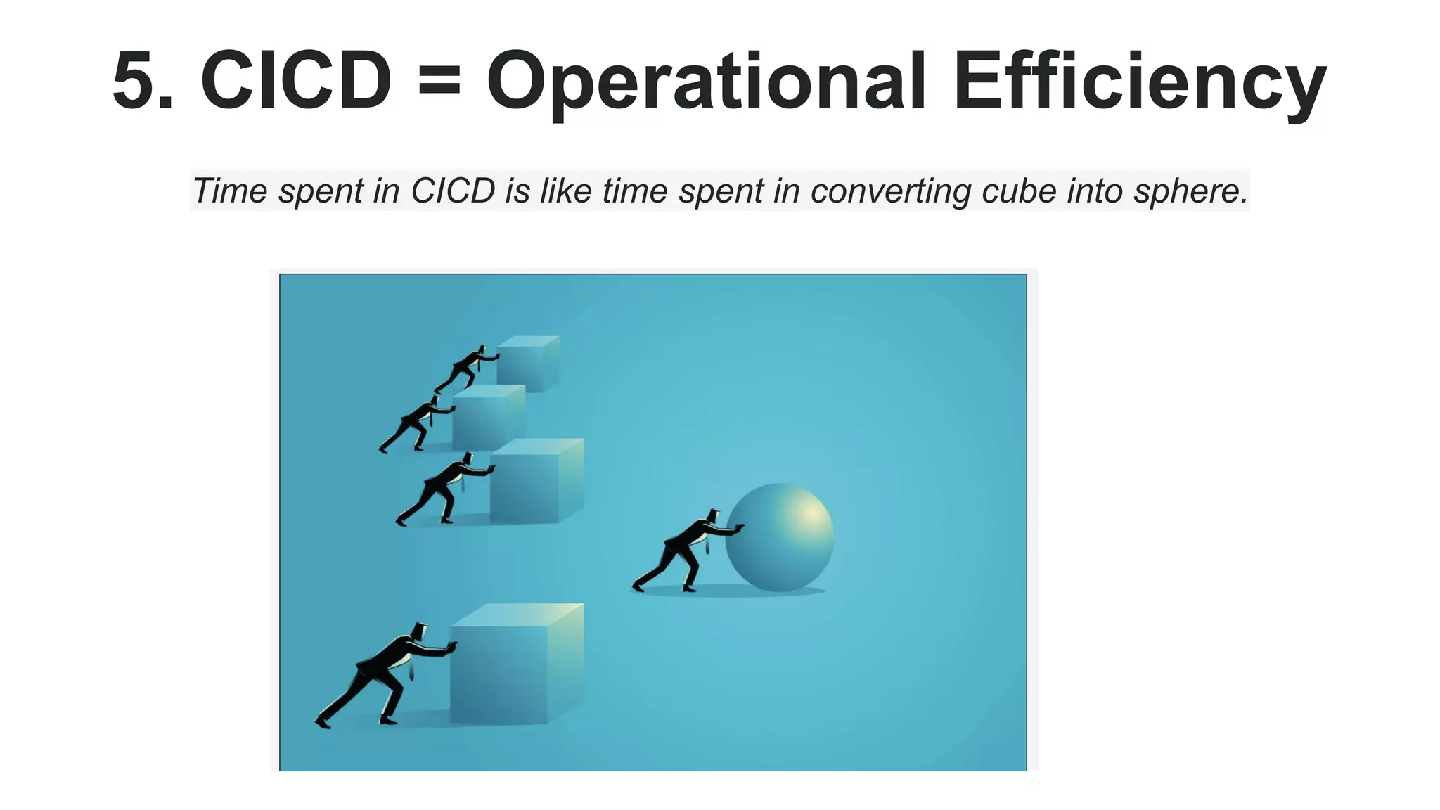 5. CICD = Operational Efficiency
Time spent in CICD is like time spent in converting cube into sphere.
 