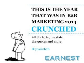 THIS IS THE YEAR
THAT WAS IN B2B
MARKETING 2014
CRUNCHED
All the facts, the stats,
the quotes and more
♯yearinb2b
 