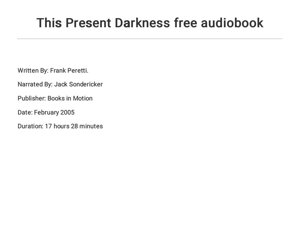 This Present Darkness free audiobook