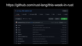 https://github.com/rust-lang/this-week-in-rust
 