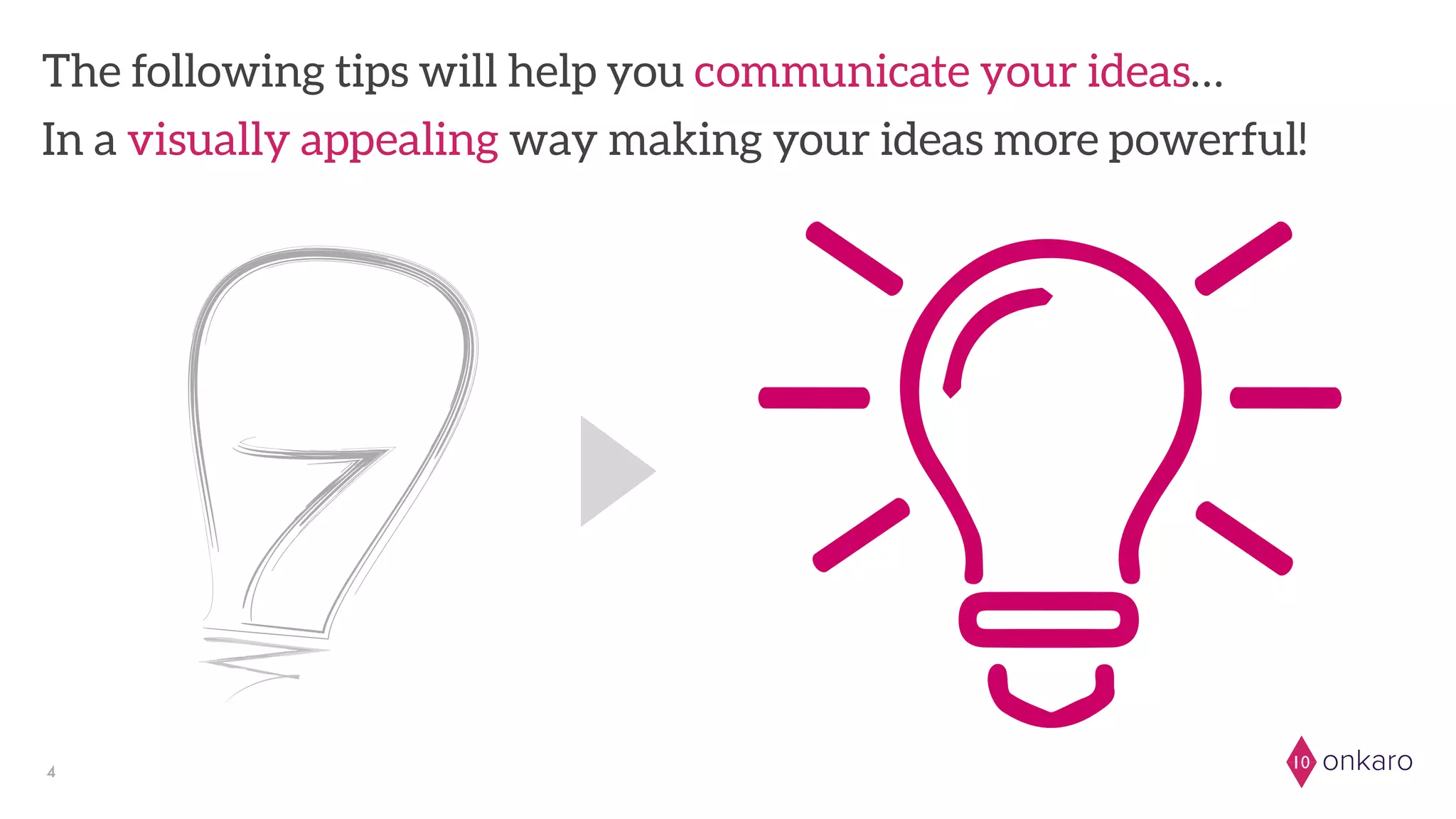 onkaro104
The following tips will help you communicate your ideas…
In a visually appealing way making your ideas more powerful!
 