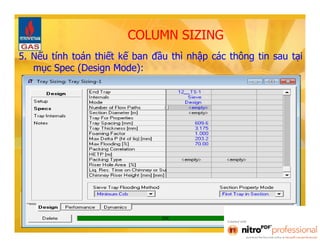 COLUMN SIZING 
5. Nếu tính toán thiết kế ban đầu thì nhập các thông tin sau tại 
mục Spec (Design Mode): 
 