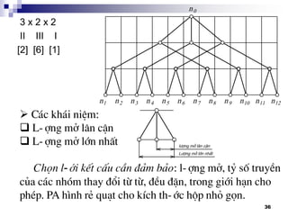 36
 C¸c kh¸i niÖm:
 L-îng më l©n cËn
 L-îng më lín nhÊt
Chän l-íi kÕt cÊu cÇn ®¶m b¶o: l-îng më, tû sè truyÒn
cña c¸c nhãm thay ®æi tõ tõ, ®Òu ®Æn, trong giíi h¹n cho
phÐp. PA h×nh rÎ qu¹t cho kÝch th-íc hép nhá gän.
3 x 2 x 2
II III I
[2] [6] [1]
 