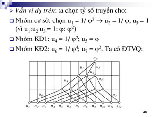 40
 VÉn vÝ dô trªn: ta chän tû sè truyÒn cho:
 Nhãm c¬ së: chän u1 = 1/ 2  u2 = 1/ , u3 = 1
(v× u1:u2:u3 = 1: : 2)
 Nhãm K§1: u4 = 1/ 2; u5 = 
 Nhãm K§2: u6 = 1/ 4; u7 = 2. Ta cã §TVQ:
 