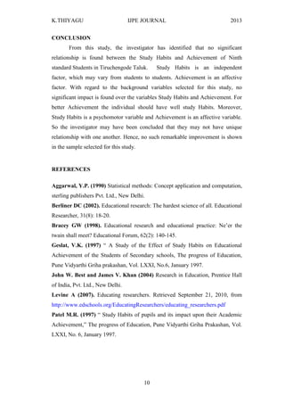 STUDY HABITS AND ACADEMIC ACHIEVEMENT OF NINTH STANDARD STUDENTS | PDF
