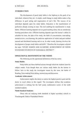 STUDY HABITS AND ACADEMIC ACHIEVEMENT OF NINTH STANDARD STUDENTS | PDF