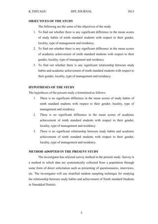 STUDY HABITS AND ACADEMIC ACHIEVEMENT OF NINTH STANDARD STUDENTS | PDF