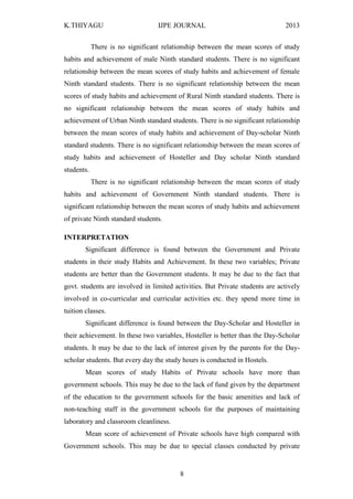 STUDY HABITS AND ACADEMIC ACHIEVEMENT OF NINTH STANDARD STUDENTS | PDF