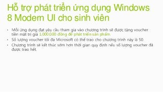 Hỗ trợ phát triển ứng dụng Windows
8 Modern UI cho sinh viên
       1.000.000 đồng để phát triển sản phẩm
 