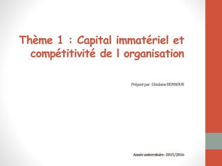 Thème 1 : Capital immatériel et
compétitivité de l organisation
Préparépar:GhislaineBENNOUR
Annéeuniversitaire:2015/2016
 