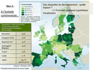 A l’échelle
continentale…
Doc 3 :
Des disparités de développement : quelle
logique ?
=> Formulez quelques hypothèses
d’explication
 