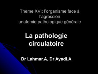 Thème XVI: l’organisme face à
          l’agression
anatomie pathologique générale


   La pathologie
    circulatoire

 Dr Lahmar.A, Dr Ayadi.A
 