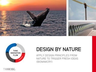 THNK
INNOVATION
FLOW APPLY DESIGN PRINCIPLES FROM
NATURE TO TRIGGER FRESH IDEAS
(BIOMIMICRY)
DESIGN BY NATURE
 