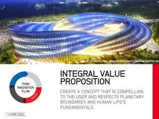 THNK
INNOVATION
FLOW CREATE A CONCEPT THAT IS COMPELLING
TO THE USER AND RESPECTS PLANETARY
BOUNDARIES AND HUMAN LIFE’S
FUNDAMENTALS
INTEGRAL VALUE
PROPOSITION
Source: Inhabitat.com. Vincent Callebaut’s Swallow Next in Tai
 
