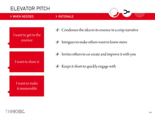 ELEVATOR PITCH
WHEN NEEDED RATIONALE
 