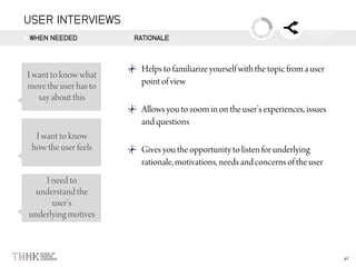 USER INTERVIEWS
WHEN NEEDED RATIONALE
 