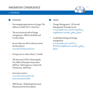INNOVATION CONGRUENCE

53

 SOURCES


READING



VIDEO



Encouraging organizations to change: The
influence model, 2011, ...