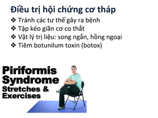 Điều trị hội chứng cơ tháp
❖ Tránh các tư thế gây ra bệnh
❖ Tập kéo giãn cơ co thắt
❖ Vật lý trị liệu: song ngắn, hồng ngoại
❖ Tiêm botunilum toxin (botox)
 