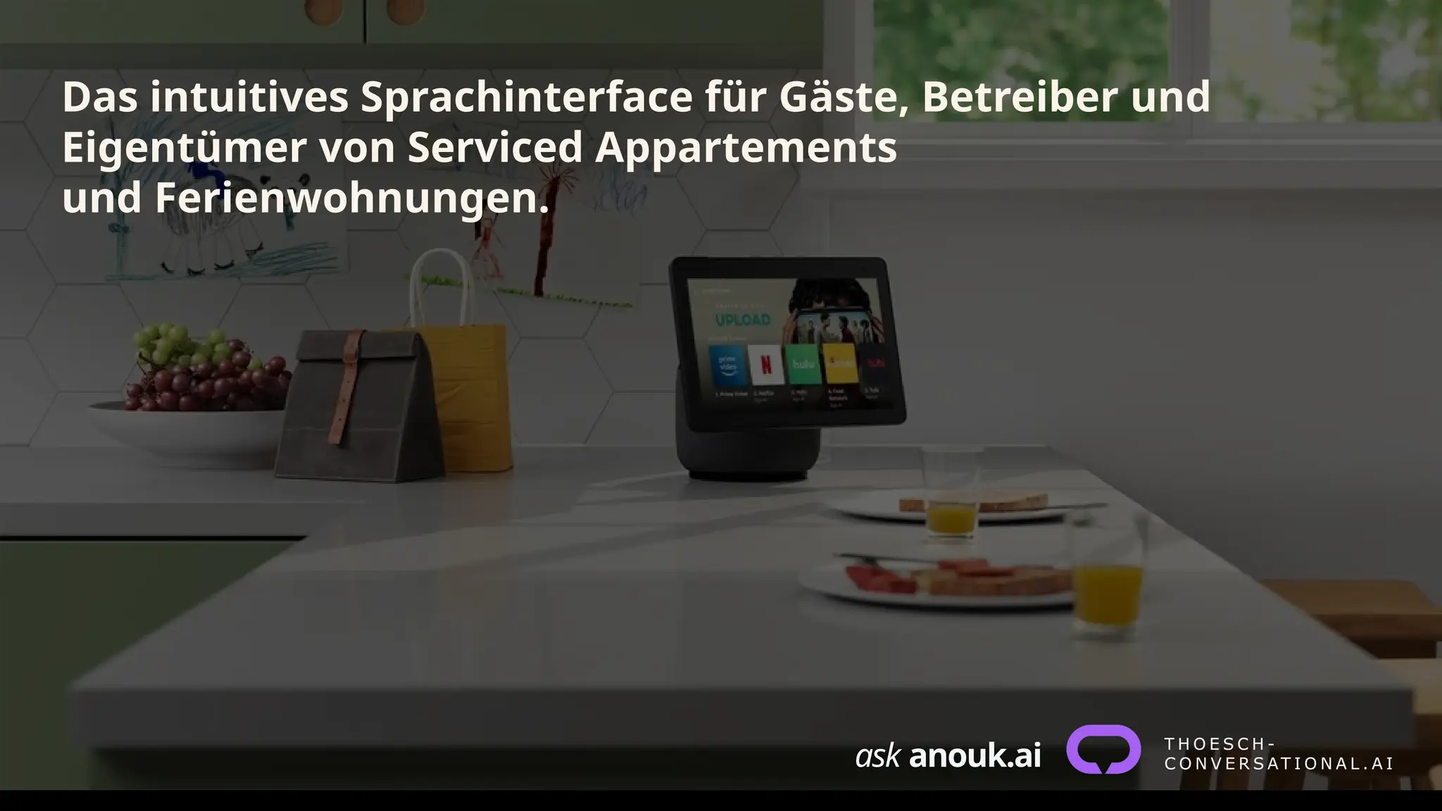 ask anouk.ai
Das intuitives Sprachinterface für Gäste, Betreiber und
Eigentümer von Serviced Appartements
und Ferienwohnungen.
 