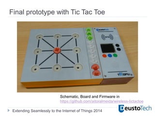 Extending Seamlessly to the Internet of Things 2014
Final prototype with Tic Tac Toe
Schematic, Board and Firmware in
https://github.com/aitoralmeida/wireless-tictactoe
 