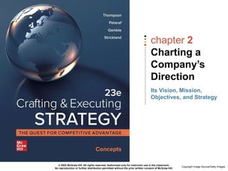 chapter 2
Charting a
Company’s
Direction
Its Vision, Mission,
Objectives, and Strategy
© 2022 McGraw Hill. All rights reserved. Authorized only for instructor use in the classroom.
No reproduction or further distribution permitted without the prior written consent of McGraw Hill.
Copyright Image Source/Getty Images
 