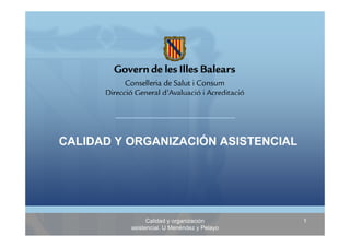 CALIDAD Y ORGANIZACIÓN ASISTENCIAL




                Calidad y organización       1
          asistencial. U Menéndez y Pelayo
 