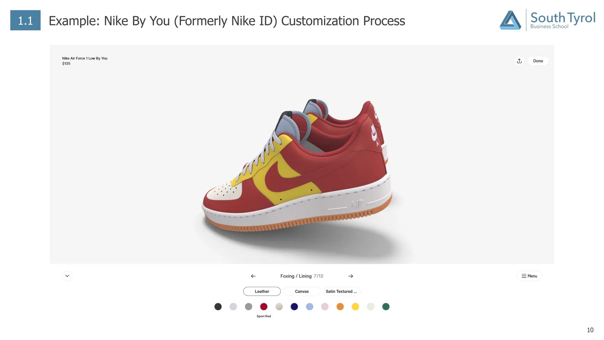 10
1.1 Example: Nike By You (Formerly Nike ID) Customization Process
 