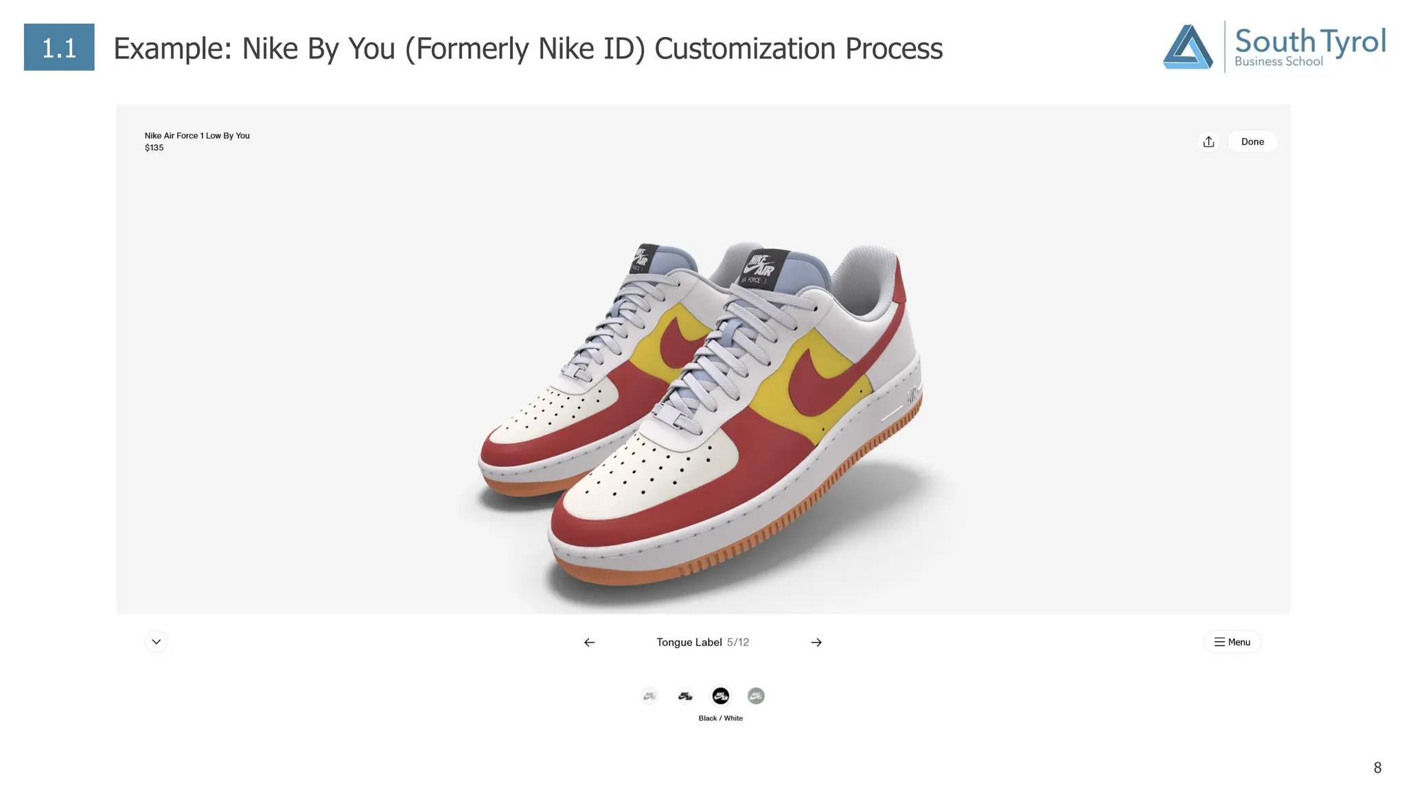 8
1.1 Example: Nike By You (Formerly Nike ID) Customization Process
 