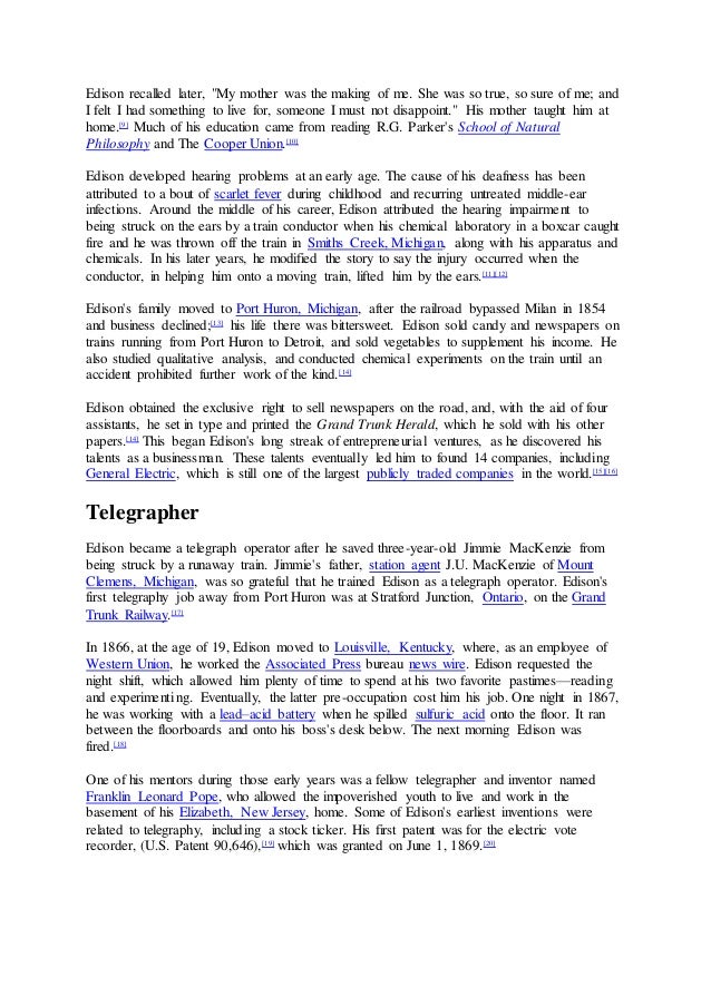 Essay For Science Edison Recalled Later Sample Essay Proposal also Teaching Essay Writing To High School Students Thomas Alva Edison Argumentative Essay Topics On Health