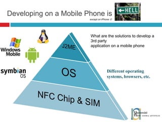 Developing on a Mobile Phone is  Different operating systems, browsers, etc. What are the solutions to develop a 3rd party application on a mobile phone except on iPhone   