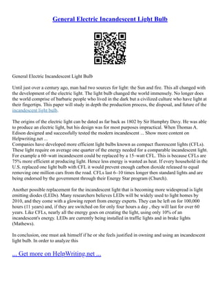 First Ever Light Thomas Edison’S History With The Incandescent Light Bulb | PDF