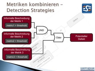 Informelle Beschreibung
      der Metrik 1
  metric1 > threshold

                          UND
Informelle Beschreibung
      der Metrik 2                     Potentieller
                                Oder
                                         Defekt
  metric2 < threshold


Informelle Beschreibung
      der Metrik 3
  metric3 > threshold
 