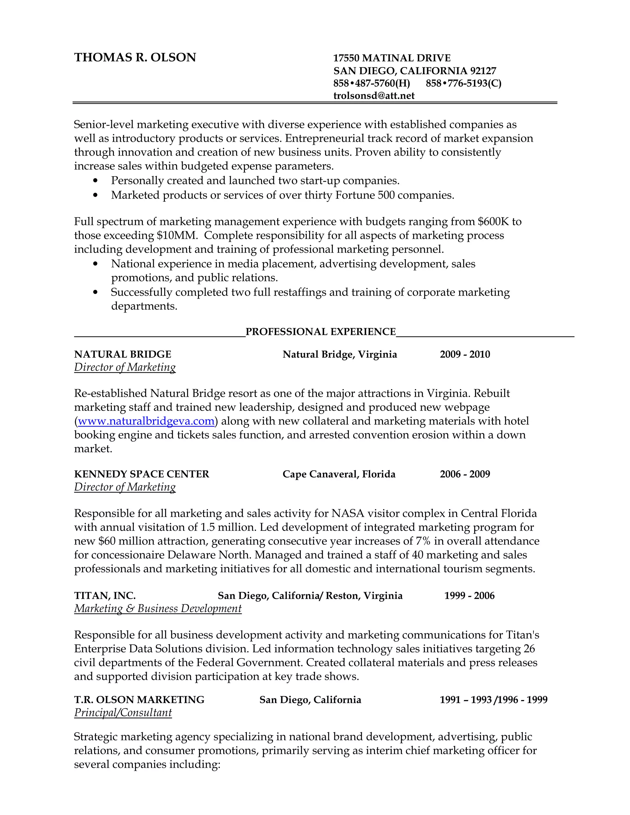 Thomas R. Olson Resume | PDF