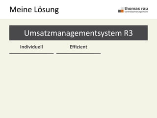 Meine Lösung
Umsatzmanagementsystem R3
Individuell Effizient
 