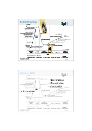 [21.10.2008]




                         Gartner Hype Cycle




                          [©2008 ipt | switzerland]                   [page 5]




                         What is an ESB?


                                                      Convergence
                                                      Consolidation
                                                      Commodity

                                 Competition




                          [©2008 ipt | switzerland]                   [page 6]




[©2002 ipt | switzerland germany austria]                                            [seite 3]
 
