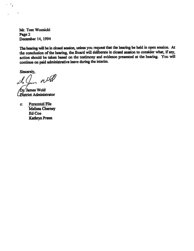 Thomas Woznicki Dismissals (THREE Different School Districts in Wisconsin)