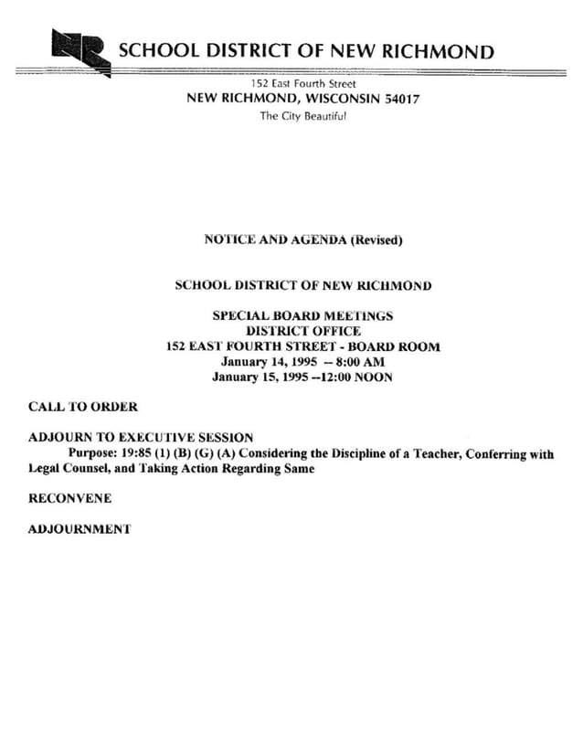 Thomas Woznicki Dismissals (THREE Different School Districts in Wisconsin)