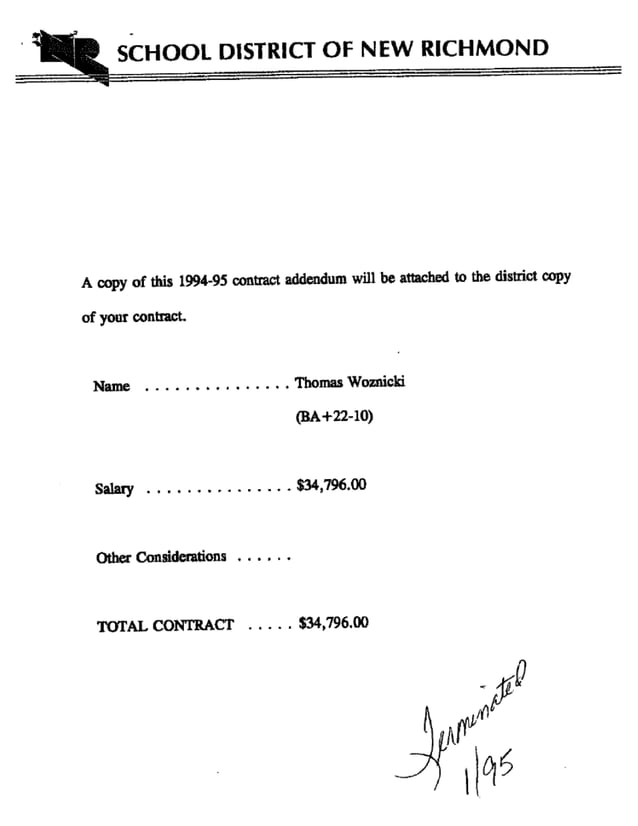 Thomas Woznicki Dismissals (THREE Different School Districts in Wisconsin)