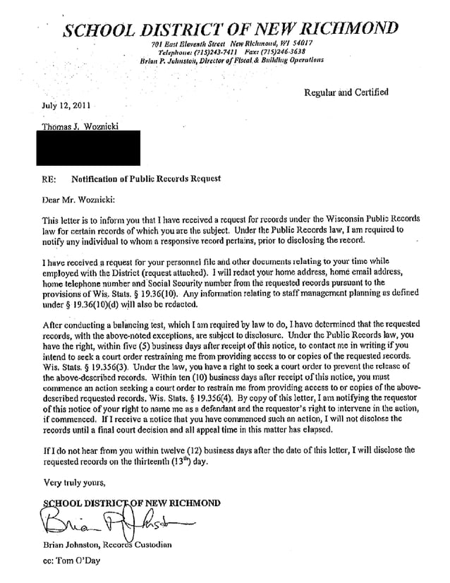 Thomas Woznicki Dismissals (THREE Different School Districts in Wisconsin)