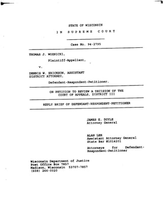 Thomas Woznicki vs. Dennis Erickson Court Filing (September 1995)