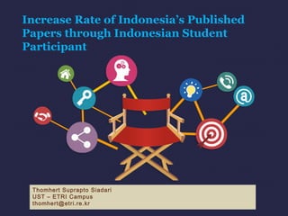 Increase Rate of Indonesia’s Published
Papers through Indonesian Student
Participant
Thomhert Suprapto Siadari
UST – ETRI Campus
thomhert@etri.re.kr
 