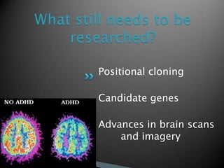 What still needs to be researched?Positional cloningCandidate genesAdvances in brain scans 	and imagery