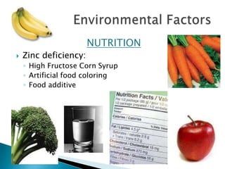 NUTRITIONZinc deficiency:High Fructose Corn SyrupArtificial food coloringFood additiveEnvironmental Factors