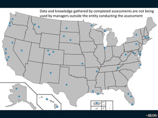 Data and knowledge gathered by completed assessments are not being
used by managers outside the entity conducting the assessment
 