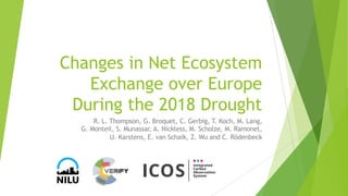Changes in Net Ecosystem
Exchange over Europe
During the 2018 Drought
R. L. Thompson, G. Broquet, C. Gerbig, T. Koch, M. Lang,
G. Monteil, S. Munassar, A. Nickless, M. Scholze, M. Ramonet,
U. Karstens, E. van Schaik, Z. Wu and C. Rödenbeck
 